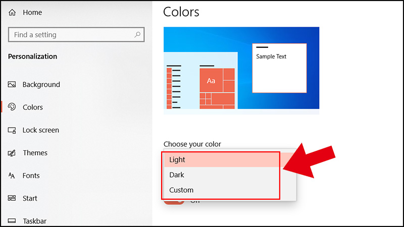 Chọn m&agrave;u cho giao diện